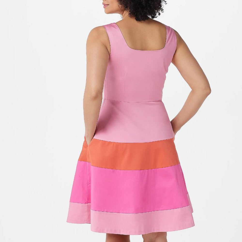 Isaac Mizrahi Always Isaac Color Blocked Stretch Satin Dress  13086 - Picture 2 of 2
